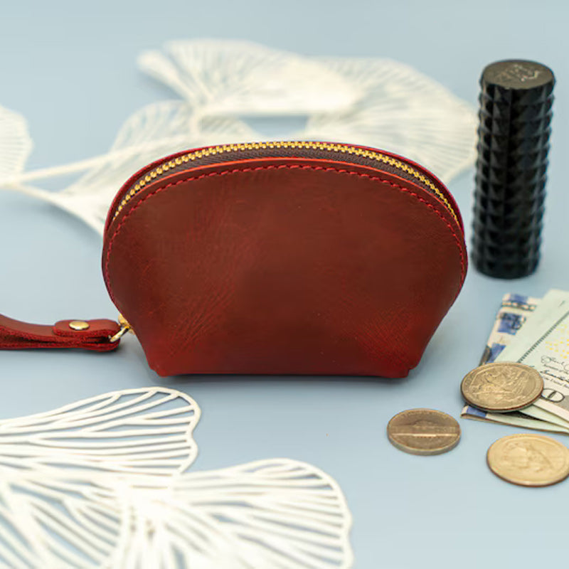 Kleine Münztasche aus Leder mit Reißverschluss