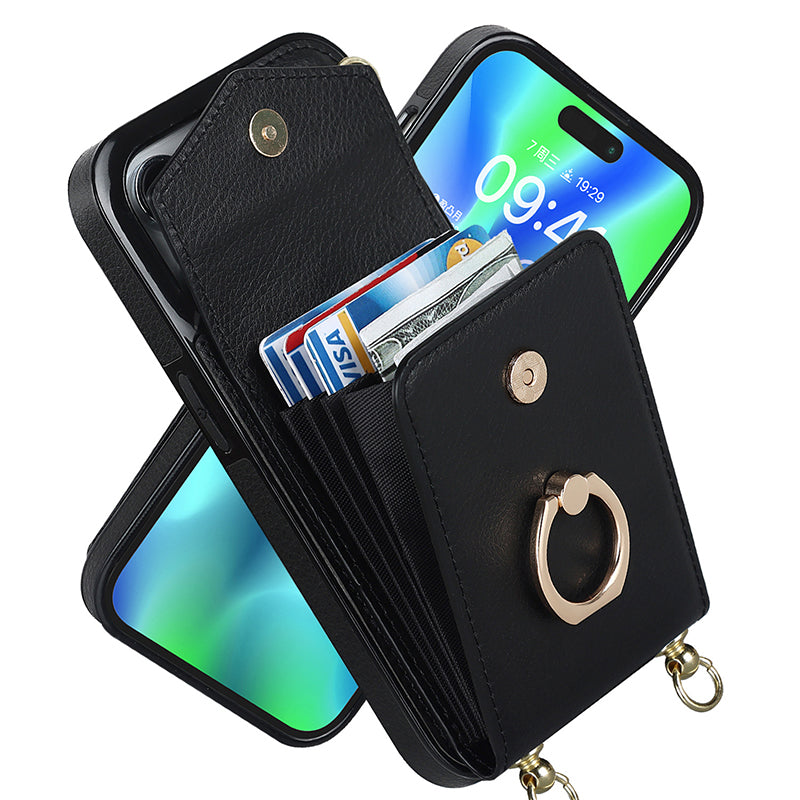 IPhone-Leder-Brieftaschenhülle mit Schlaufe und Umhängeband