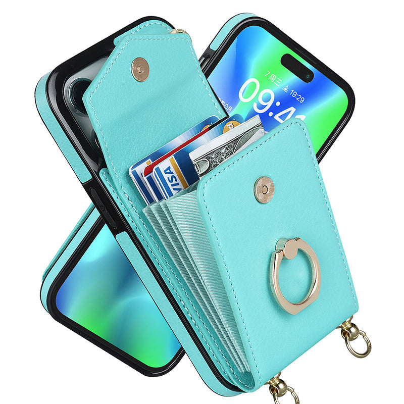 IPhone-Leder-Brieftaschenhülle mit Schlaufe und Umhängeband