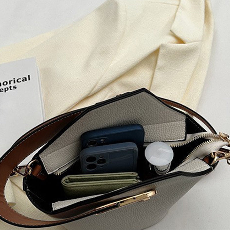 Schlichte kontrastfarbene Schulter-Eimertasche