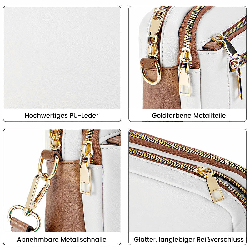 Umhängetaschen und Geldbörsen aus Leder mit bunten Riemen