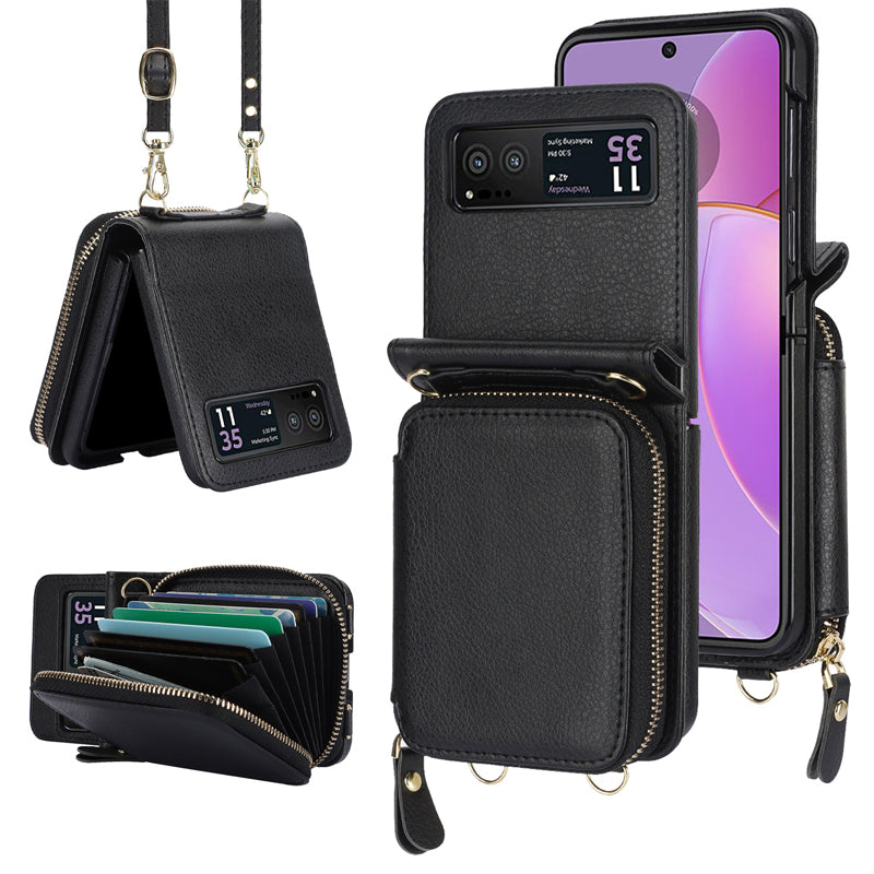 Kartenhalter aus Leder mit Reißverschluss für Samsung Galaxy Z Flip3/4/5