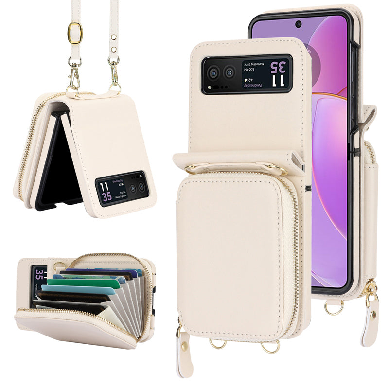 Kartenhalter aus Leder mit Reißverschluss für Samsung Galaxy Z Flip3/4/5