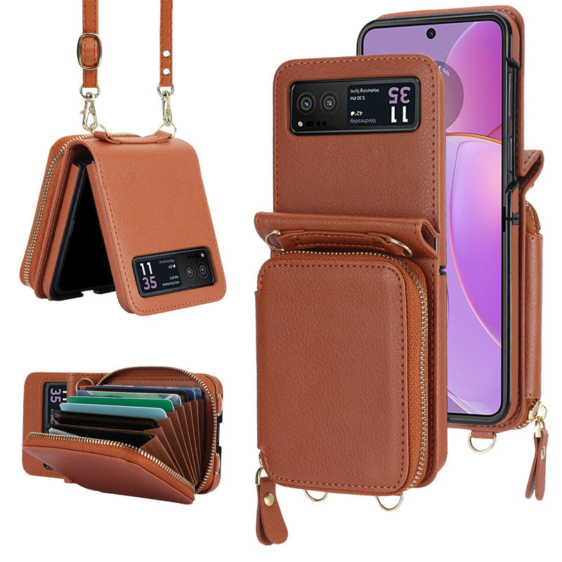 Kartenhalter aus Leder mit Reißverschluss für Samsung Galaxy Z Flip3/4/5
