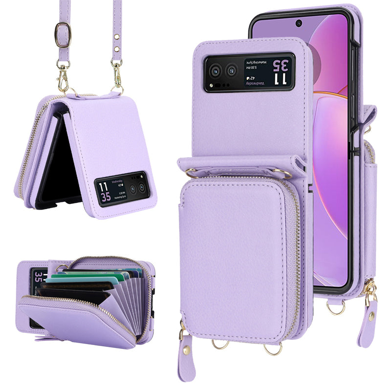 Kartenhalter aus Leder mit Reißverschluss für Samsung Galaxy Z Flip3/4/5