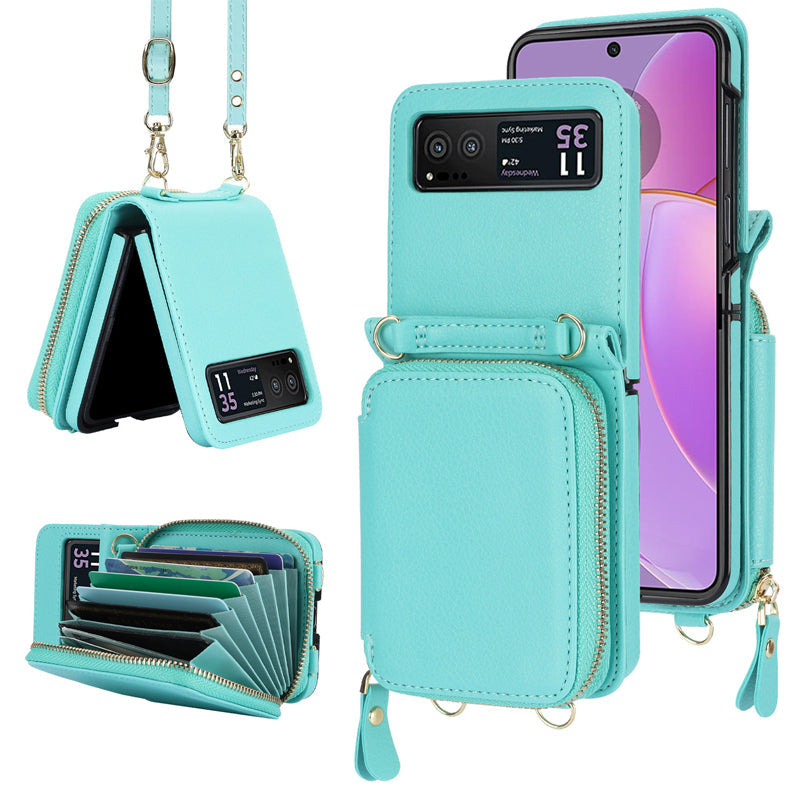 Kartenhalter aus Leder mit Reißverschluss für Samsung Galaxy Z Flip3/4/5