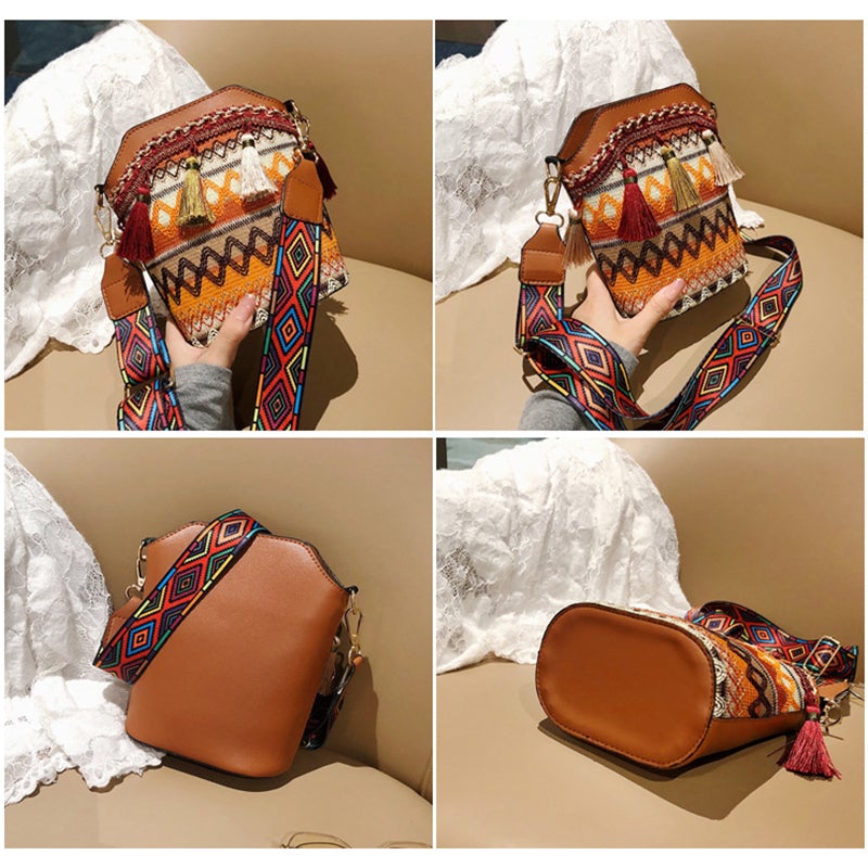 Ethnic Style Personality One-shoulder Tassel Bucket Bag