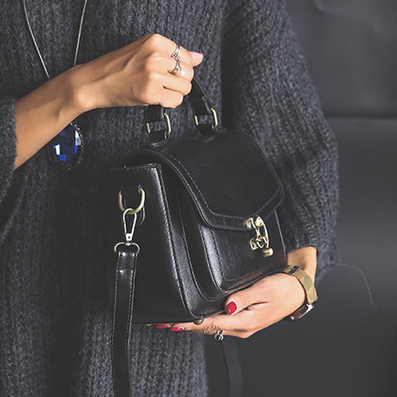 Damen Vintage Einzigartige Ledertasche mit Schnalle