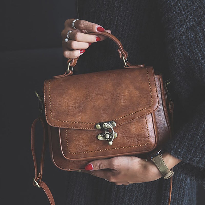 Damen Vintage Einzigartige Ledertasche mit Schnalle