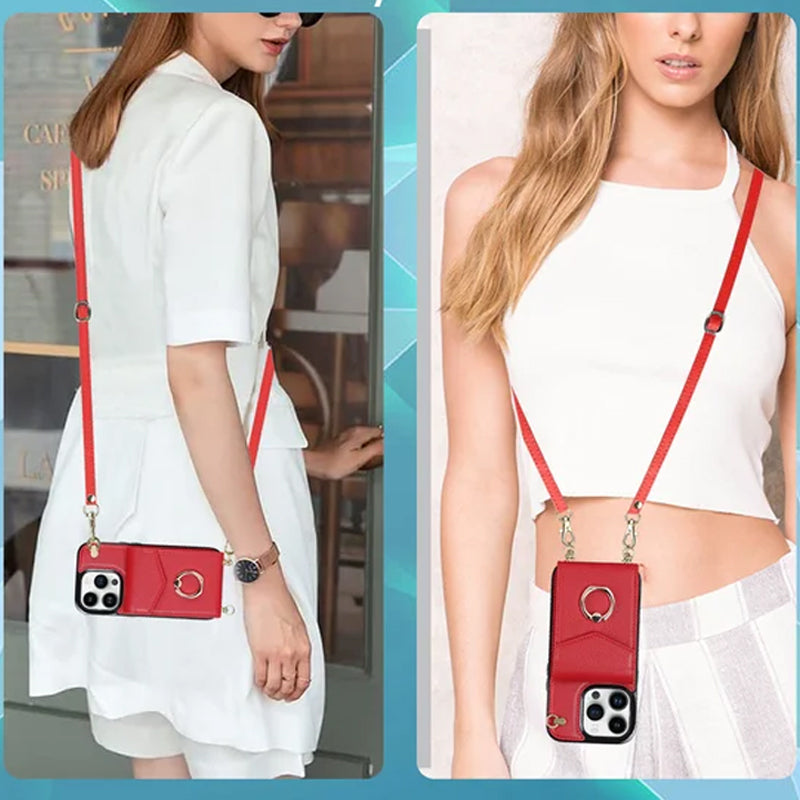 IPhone-Leder-Brieftaschenhülle mit Schlaufe und Umhängeband