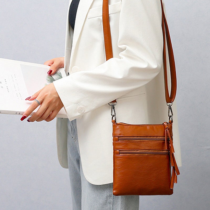 Damen Umhängetasche mit Reißverschluss aus weichem Leder