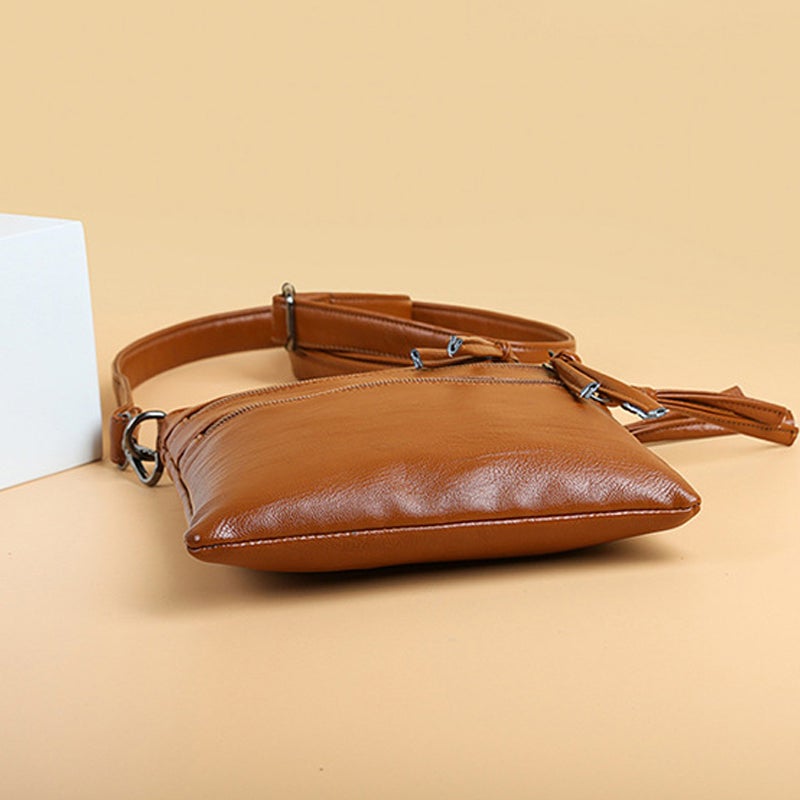 Damen Umhängetasche mit Reißverschluss aus weichem Leder