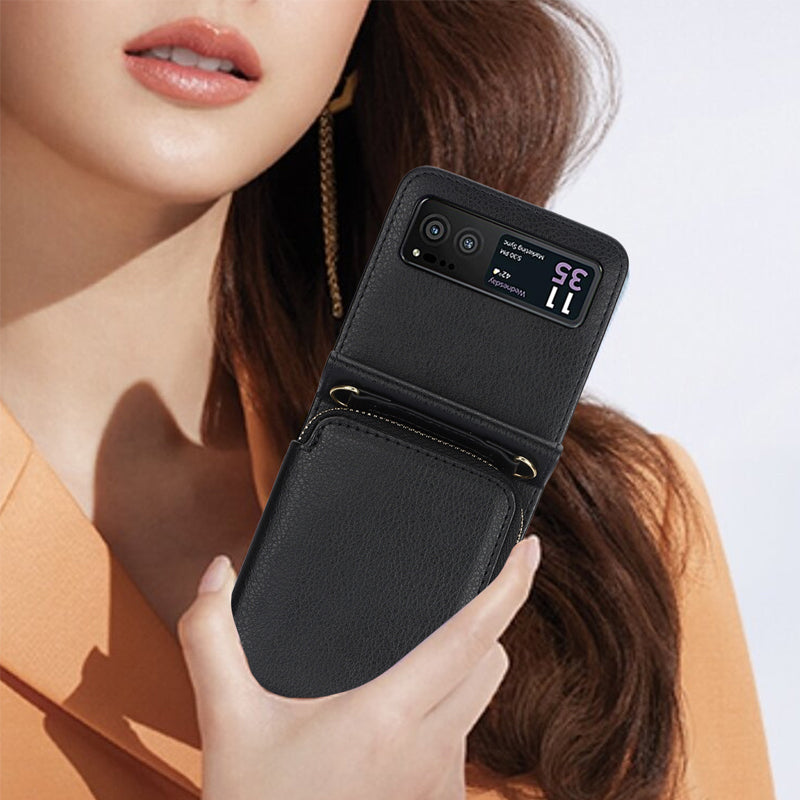 Kartenhalter aus Leder mit Reißverschluss für Samsung Galaxy Z Flip3/4/5