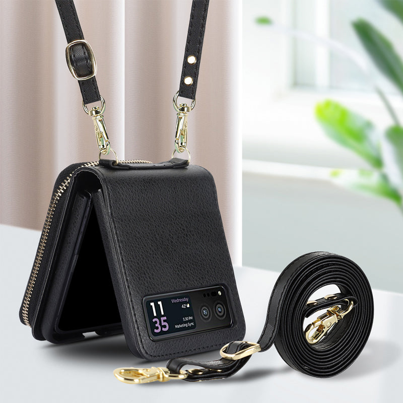 Kartenhalter aus Leder mit Reißverschluss für Samsung Galaxy Z Flip3/4/5