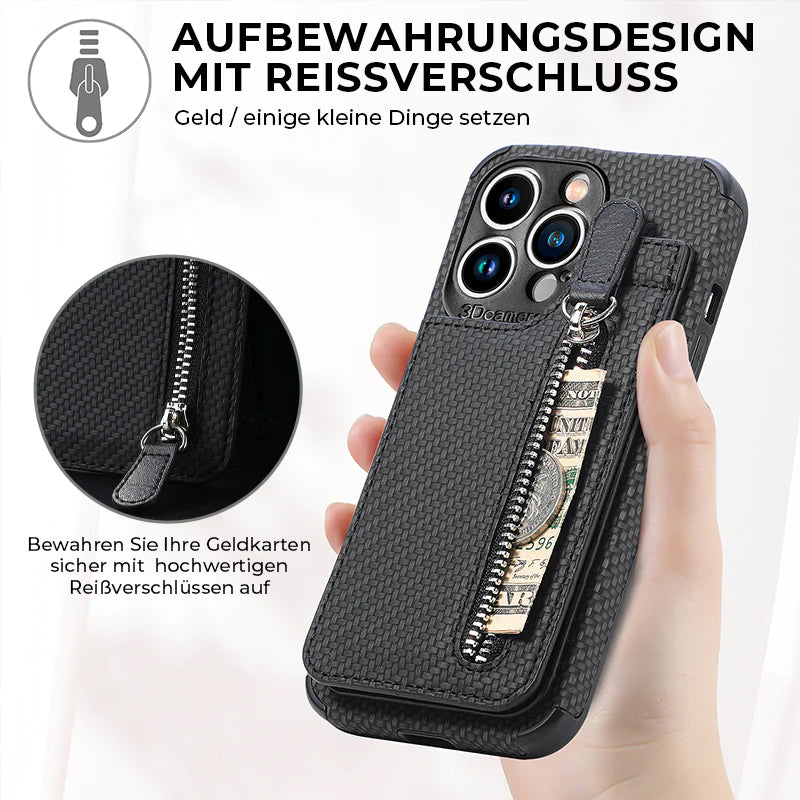 Brieftaschen-Handyhülle mit Reißverschluss und Kreditkartenhalter