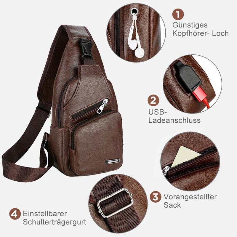 Schultertasche Crossbodytasche für Herren mit USB-Ladeanschluss