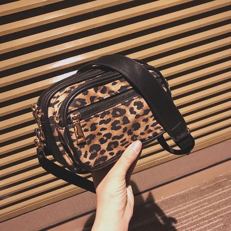 Einfache Leopard Druck mehrschichtige Reißverschluss Umhängetasche