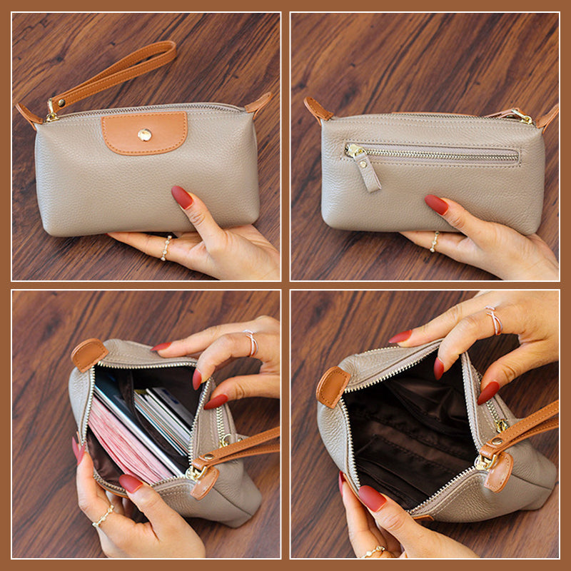 Handliche Leder-Clutch, große Geldbörse mit Reißverschluss am Handgelenk