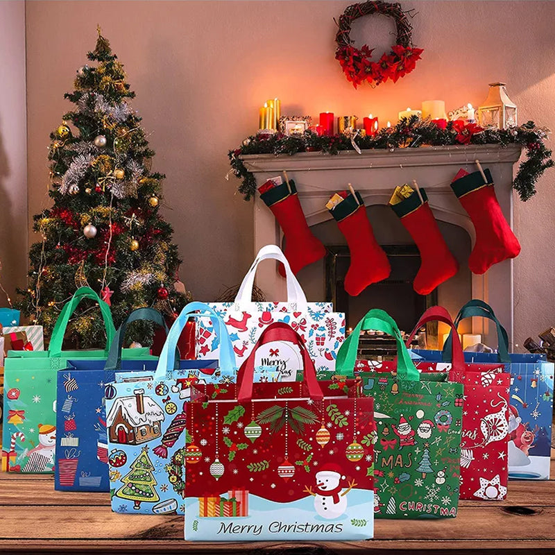 🎁Weihnachtsgeschenktüten Weihnachts Tragetaschen mit Griffen(Mehre Kaufe bekommt man ungleiche Farben)
