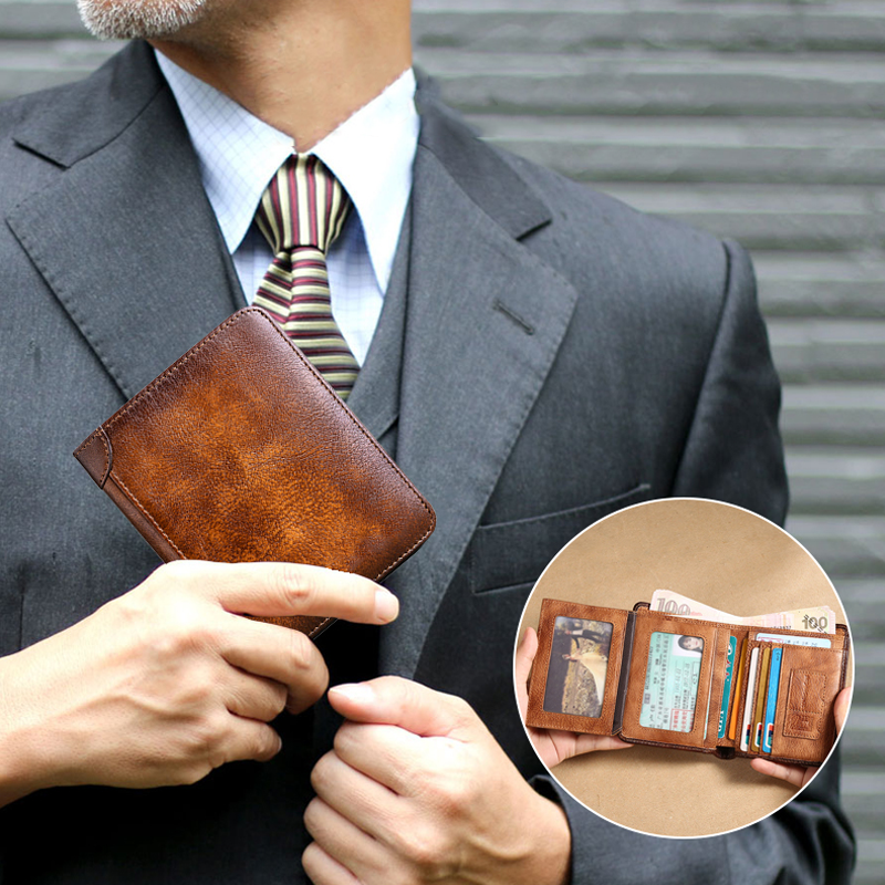 Herren Retro-Geldbörse aus PU-Leder mit RFID-Blockierung