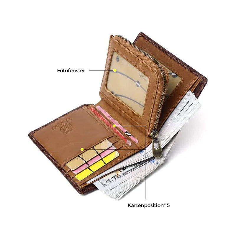 Bifold-Geldbörse aus Leder für Herren mit Anti-Diebstahl-RFID-Blockierung