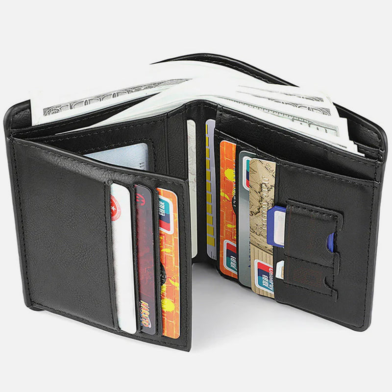 Dreifach faltbare Herren-Brieftasche aus strapazierfähigem Leder