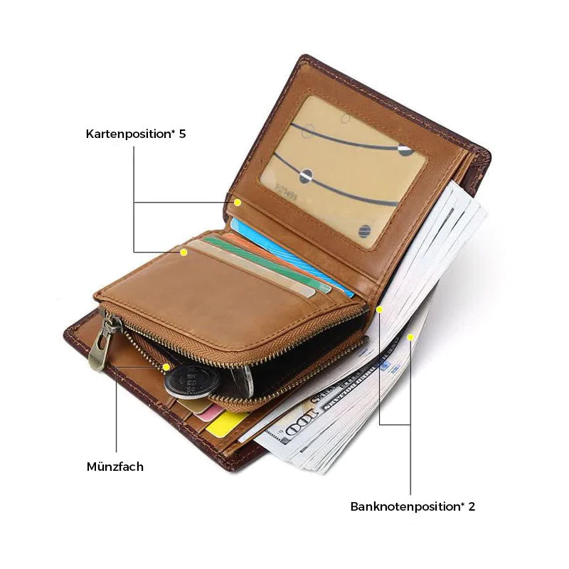 Bifold-Geldbörse aus Leder für Herren mit Anti-Diebstahl-RFID-Blockierung