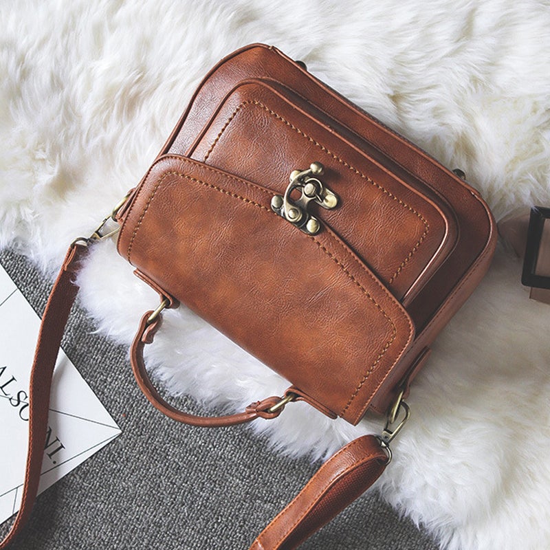 Damen Vintage Einzigartige Ledertasche mit Schnalle