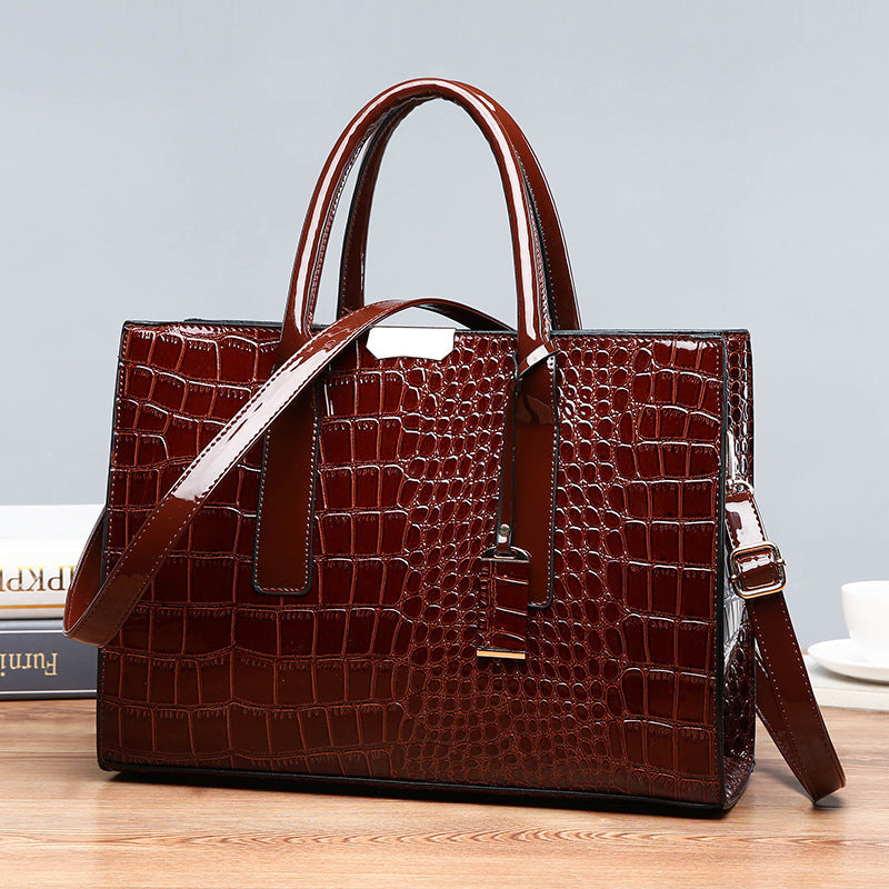 Damenhandtasche aus Leder mit Krokoprägung