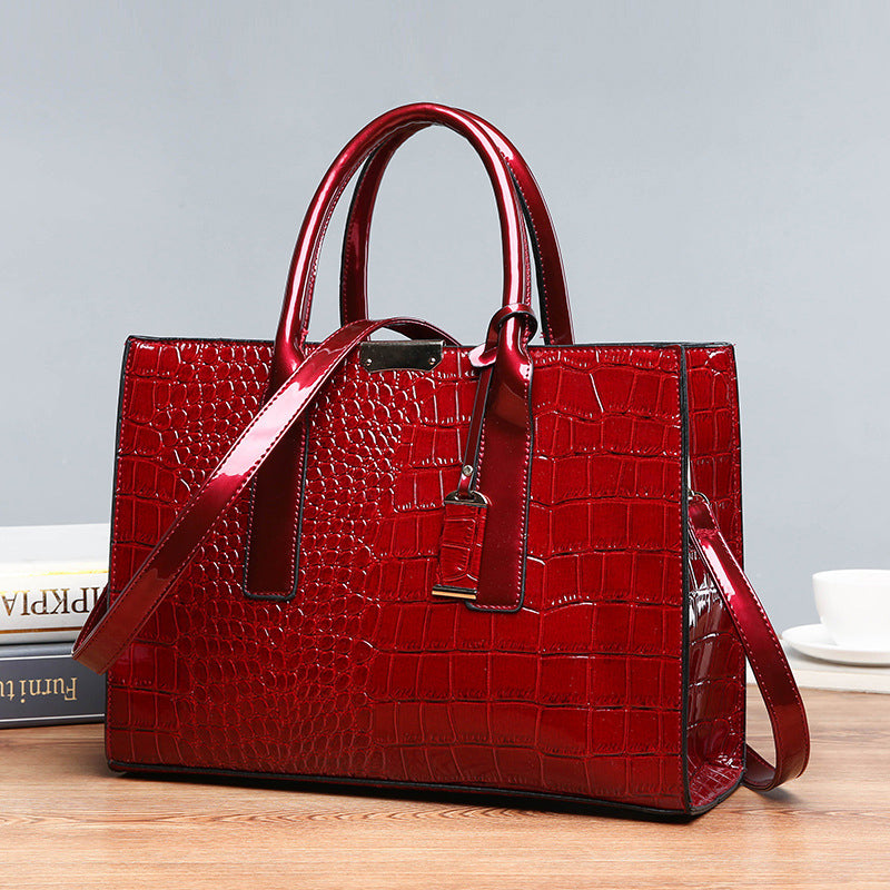 Damenhandtasche aus Leder mit Krokoprägung
