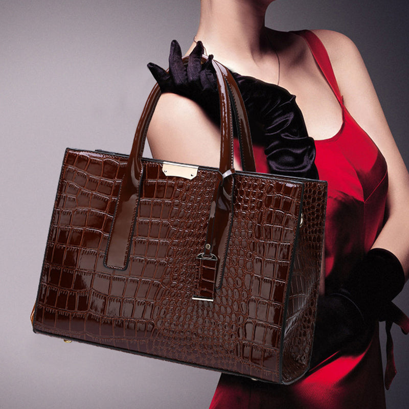 Damenhandtasche aus Leder mit Krokoprägung