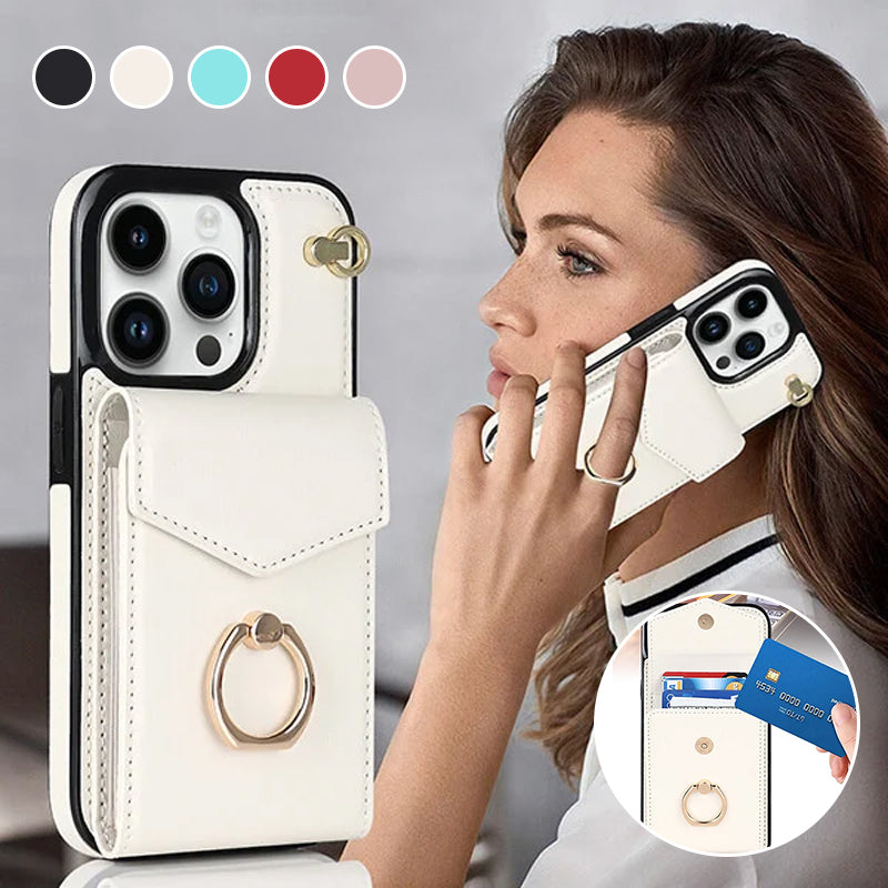 IPhone-Leder-Brieftaschenhülle mit Schlaufe und Umhängeband