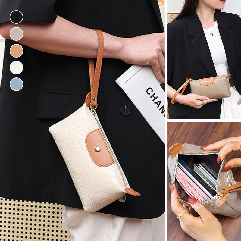 Handliche Leder-Clutch, große Geldbörse mit Reißverschluss am Handgelenk