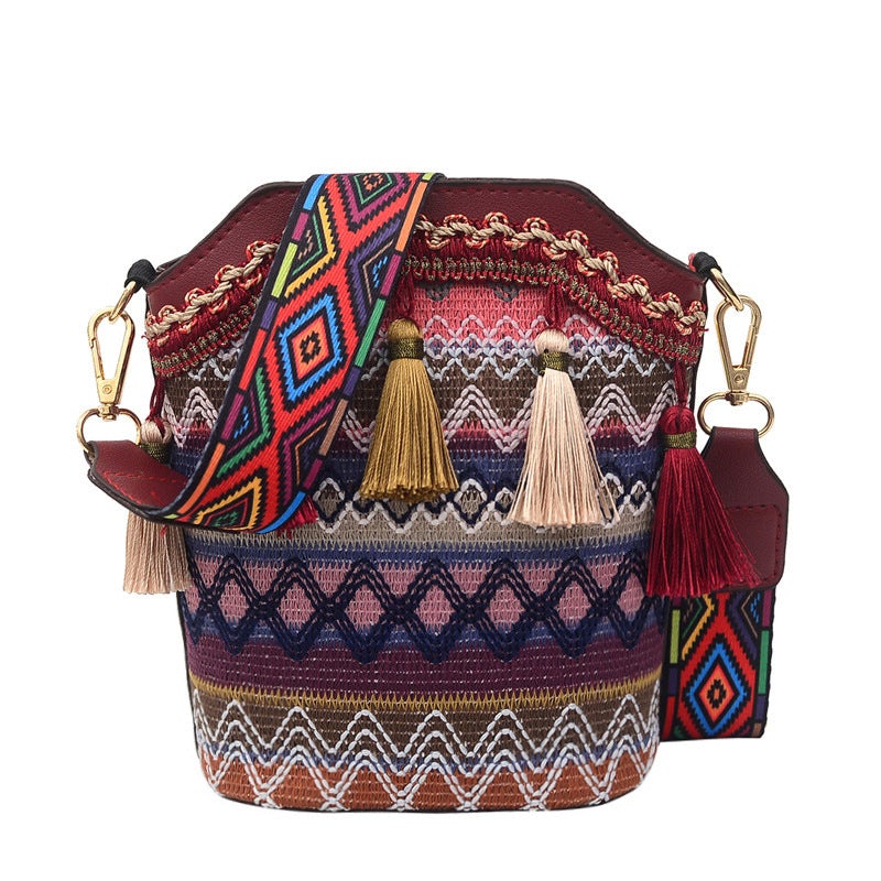 Ethnic Style Personality One-shoulder Tassel Bucket Bag