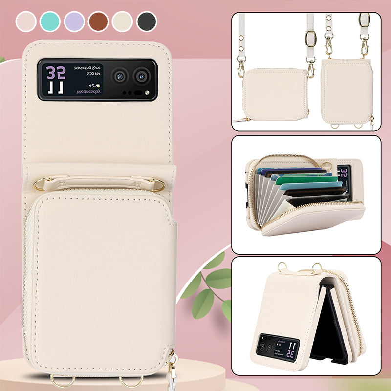 Kartenhalter aus Leder mit Reißverschluss für Samsung Galaxy Z Flip3/4/5